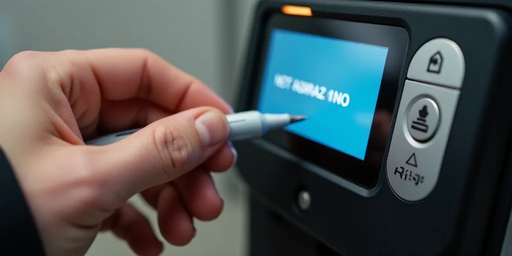 a person is putting a pen in a machine that is on the machine and is not working yet there is a butt