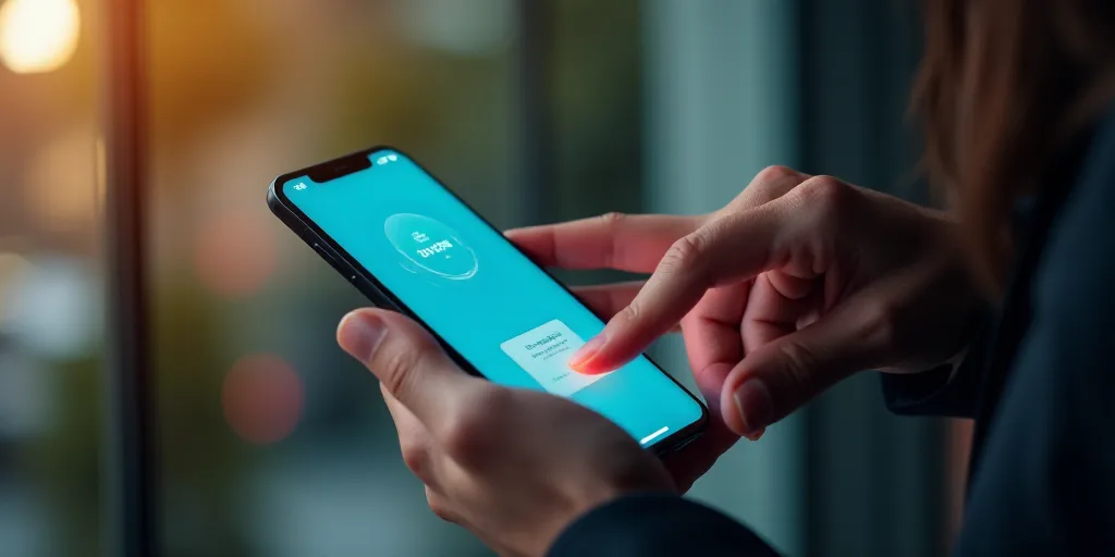 a person touching a button on a cell phone with a payment screen on it and a hand pressing a button,