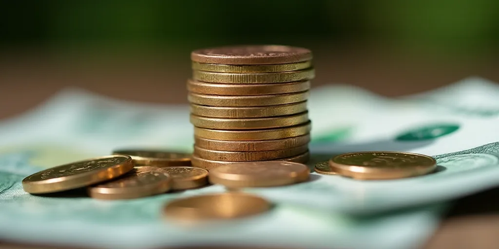 a pile of money with a penny on top of it and a coin on the bottom of the pile, Avgust Černigoj, ma