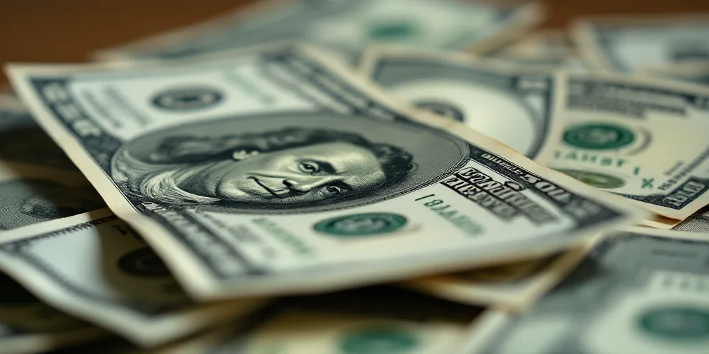 a pile of money with a picture of a man on it and a lot of money in the background, Chinwe Chukwuogo