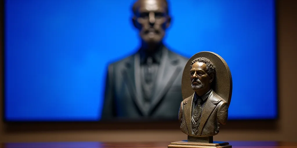 a plaque with a picture of a man on it in front of a blue screen with a bust of a man, Florence Enge