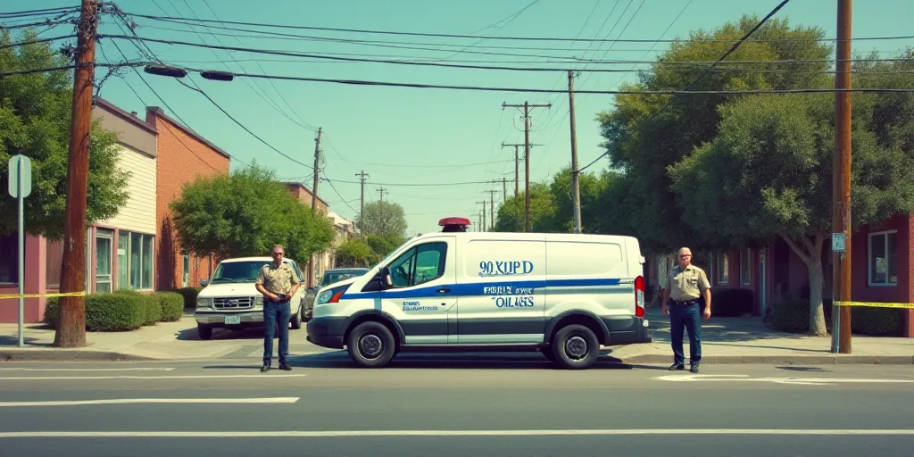 a police van parked next to a police line with a police officer standing next to it and a police off