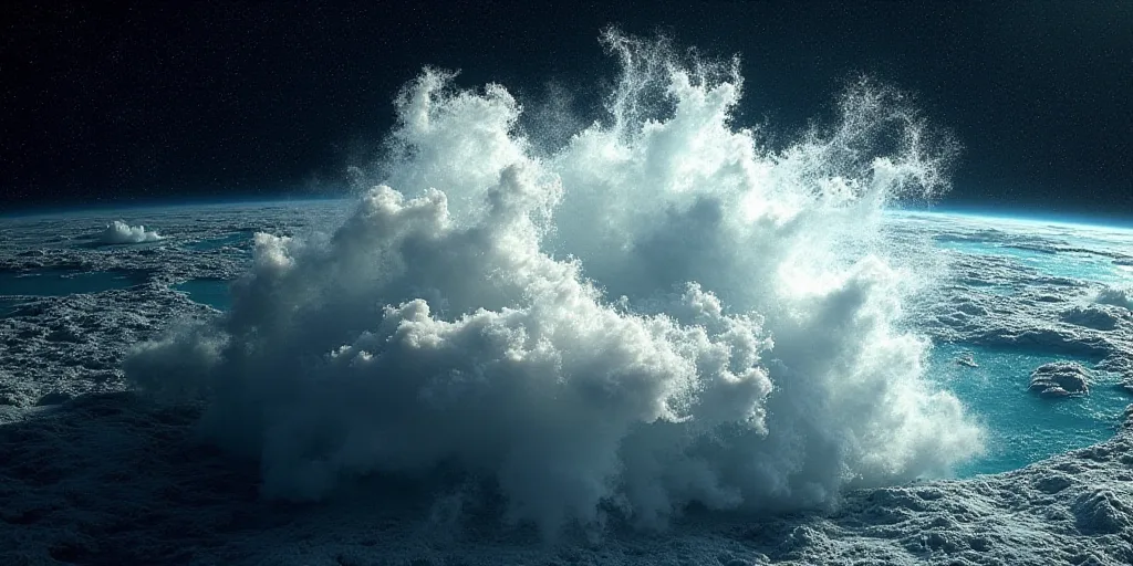 a satellite image of a storm in the ocean with a satellite view of the earth in the background and a
