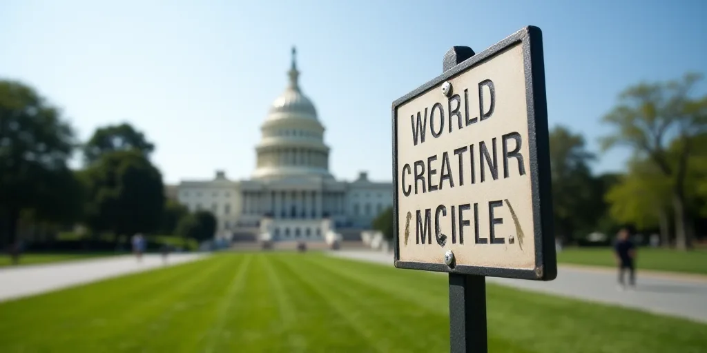 a sign in front of the u s capitol building in washington, dc, with the capitol building in the back