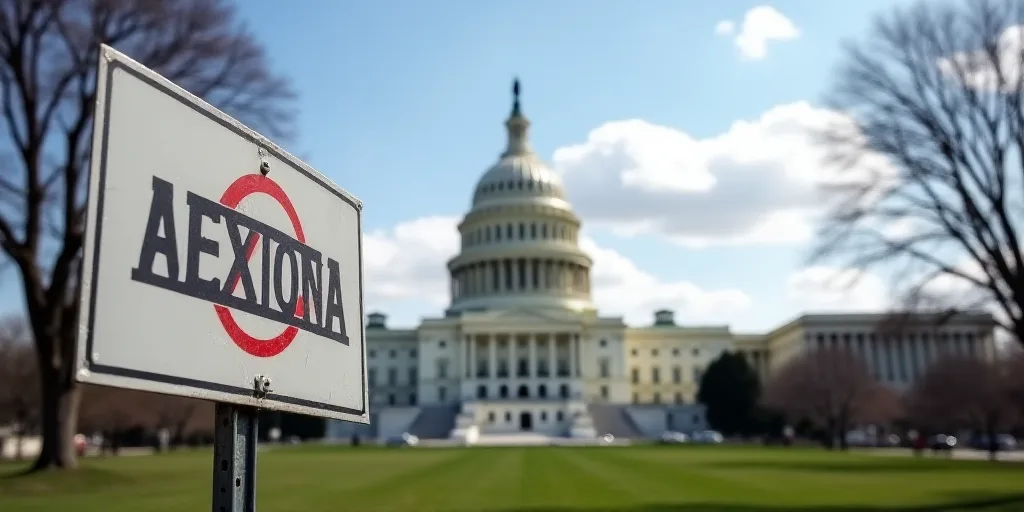 a sign in front of the u s capitol building in washington, dc, with the capitol building in the back