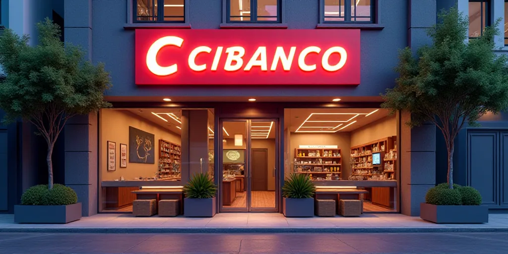 a sign is in front of a business called cibanco cibanco, which is located in a city, Cui Bai, front