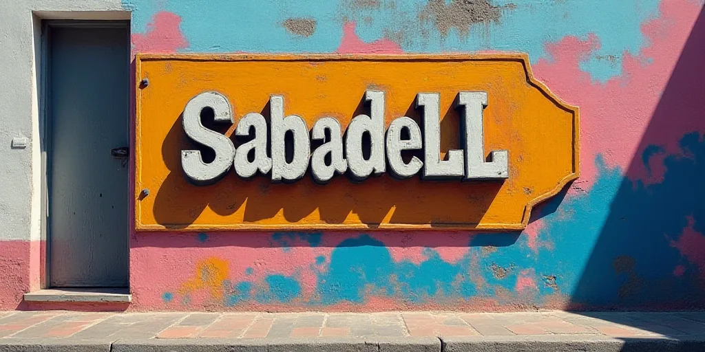 a sign is shown on the side of a building with a sign in front of it that says, sabadell, Carles Del