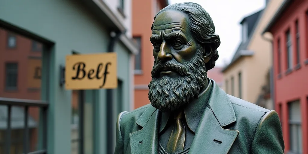 a statue of a man with a beard and a suit on in front of a sign that says no belf, Arvid Nyholm, sym