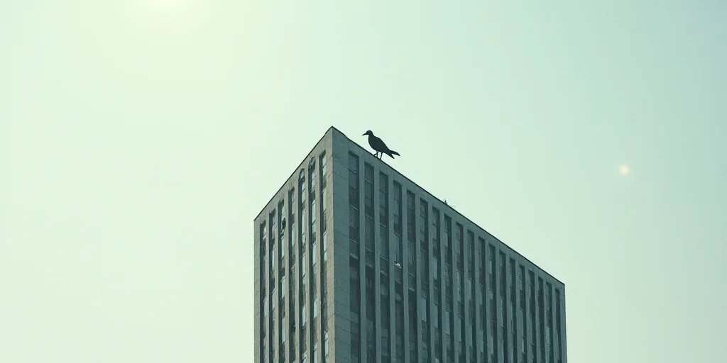 a tall building with a lot of windows on it's side and a bird on the top of it, Andries Stock, city,