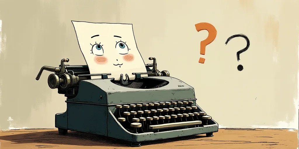 a typewriter with a face drawn on it and a caption for the words opinion and a question, Edward Otho