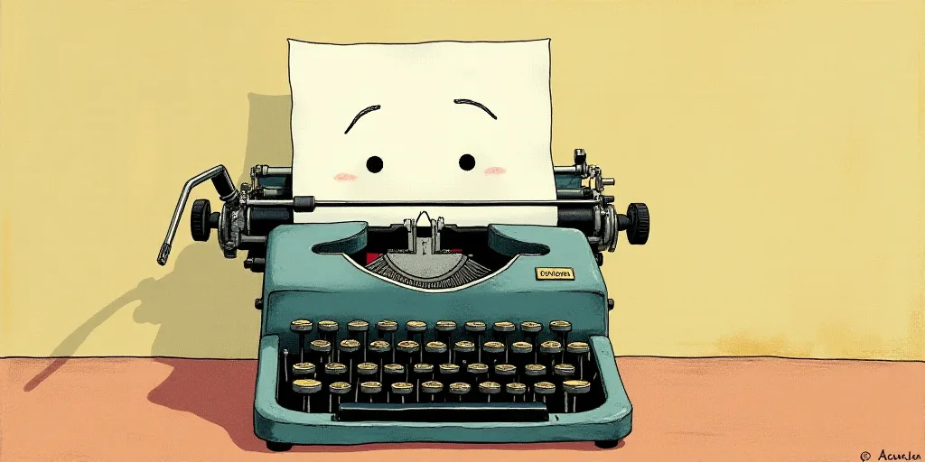 a typewriter with a face drawn on it and a caption for the words opinion and a question, Edward Otho