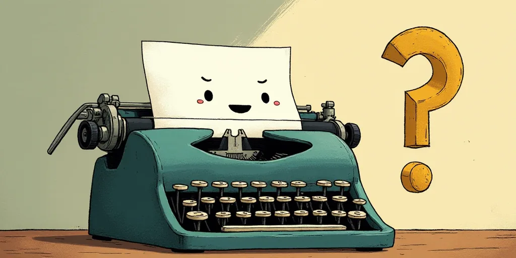 a typewriter with a face drawn on it and a caption for the words opinion and a question, Edward Otho