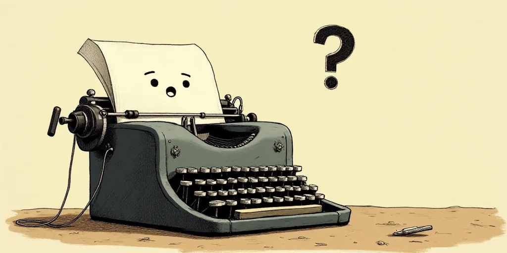 a typewriter with a face drawn on it and a caption for the words opinion and a question, Edward Otho