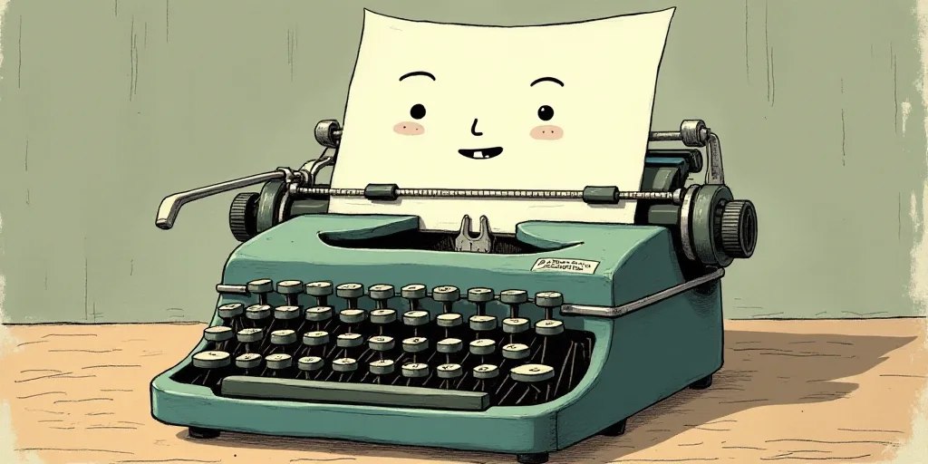 a typewriter with a face drawn on it and a caption for the words opinion and a question, Edward Otho