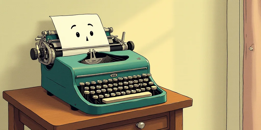 a typewriter with a face drawn on it and a caption for the words opinion and a question, Edward Otho