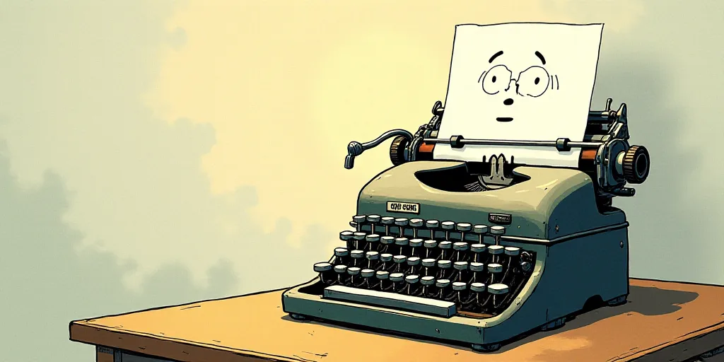 a typewriter with a face drawn on it and a caption for the words opinion and a question, Edward Otho