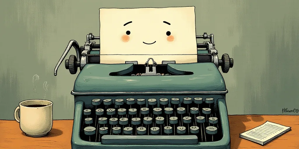 a typewriter with a face drawn on it and a caption for the words opinion and a question, Edward Otho
