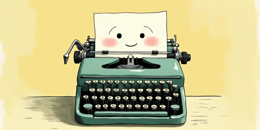 a typewriter with a face drawn on it and a caption for the words opinion and a question, Edward Otho