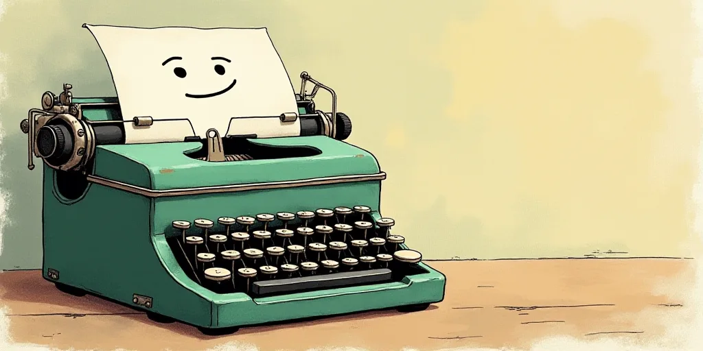 a typewriter with a face drawn on it and a caption for the words opinion and a question, Edward Otho