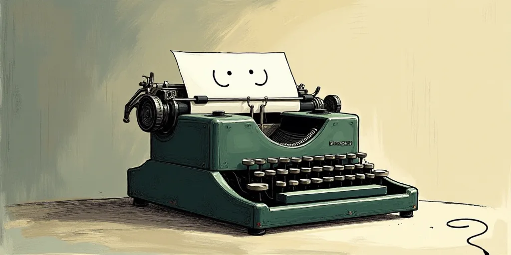 a typewriter with a face drawn on it and a caption for the words opinion and a question, Edward Otho