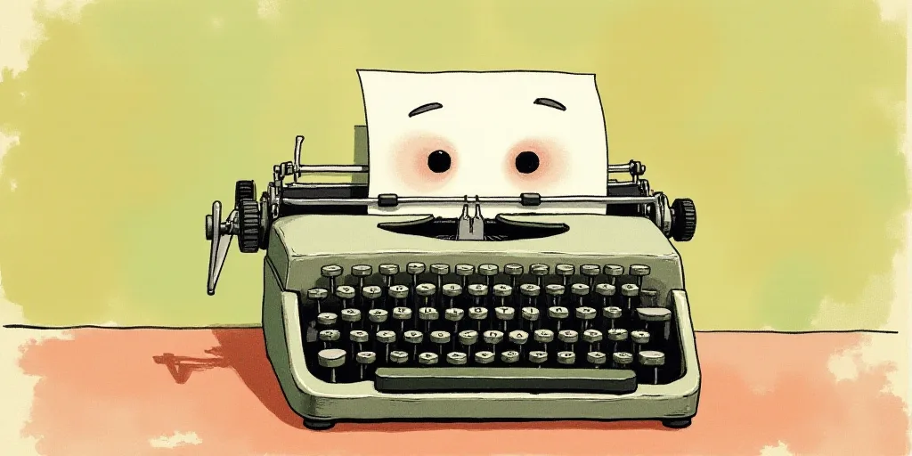 a typewriter with a face drawn on it and a caption for the words opinion and a question, Edward Otho