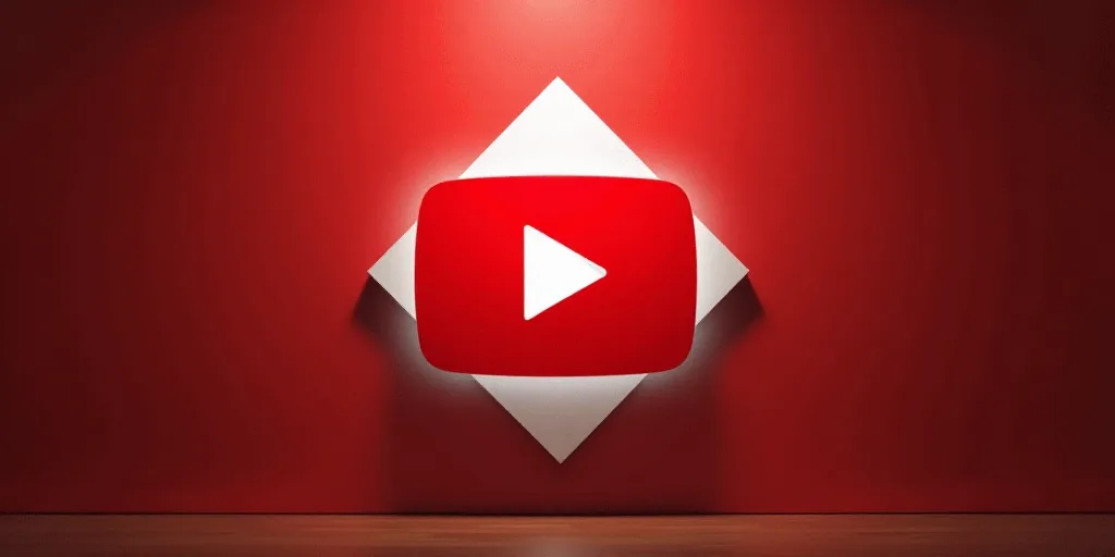 a youtube logo is displayed in front of a wall with a red background and a white arrow in the center