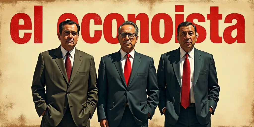 three men standing next to each other in front of a sign that says el economista,, Carlos Francisco
