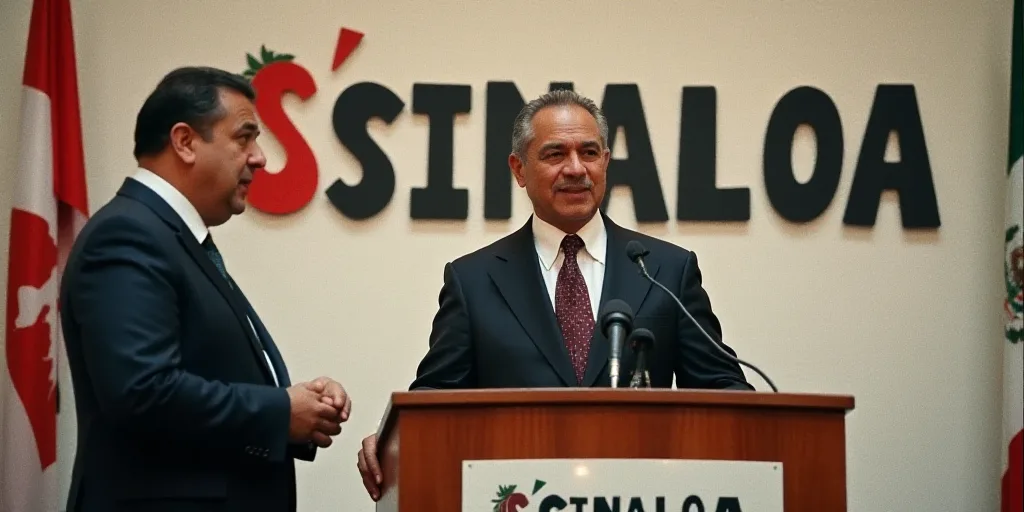two men standing at a podium with a microphone in front of them and a sign behind them that says sin