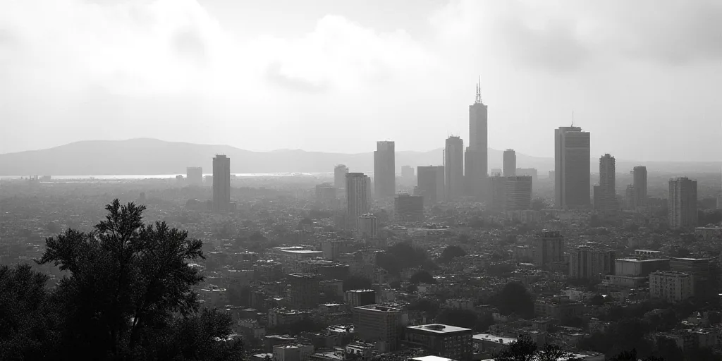a black and white photo with a city in the background and a caption that reads redaction estamos ant