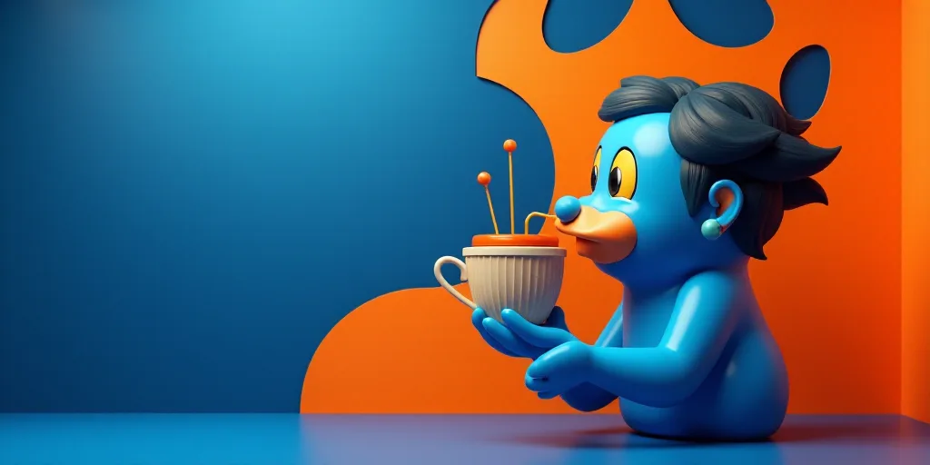a blue and orange advertisement for a tea company with a stylized design of a stylized figure and a