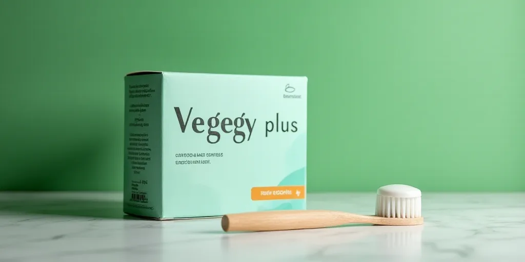 a box of vegegy plus and a toothbrush on a counter top with a green wall behind it, Aquirax Uno, pro