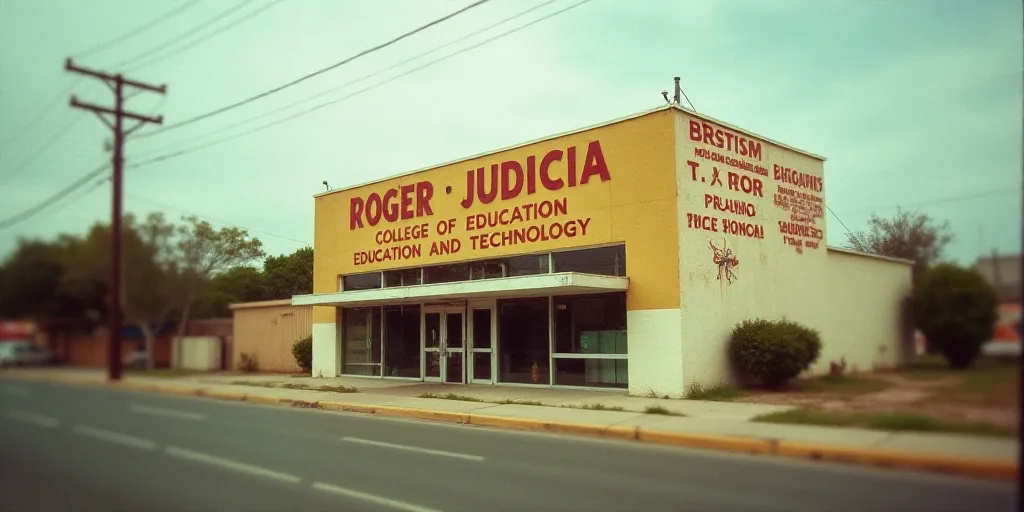 a building with a sign on the side of it that says roger judicia college of education and technology