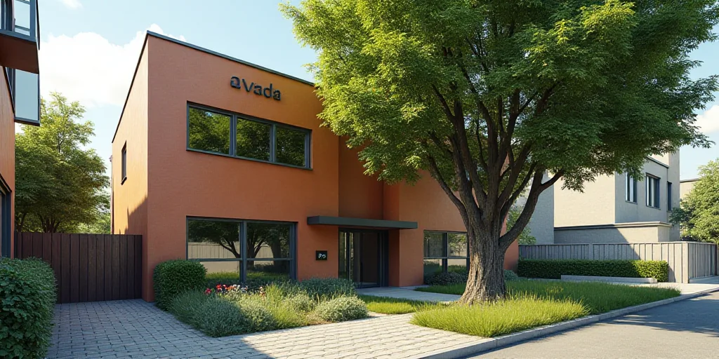 a building with a sign that says avada on it's side and a tree in front of it, Andries Stock, nvidia