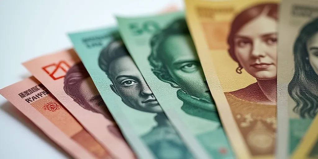 a bunch of different bills with different faces on them, including one of them is a man and a woman,