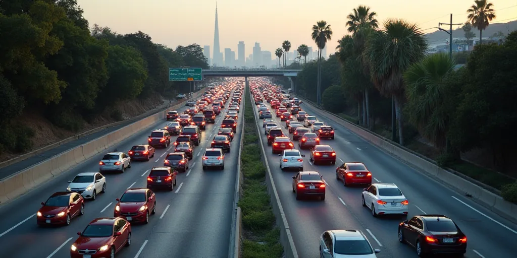 a bunch of traffic is backed up on a highway in the city of los angeles, california, usa, Ceferí Ol