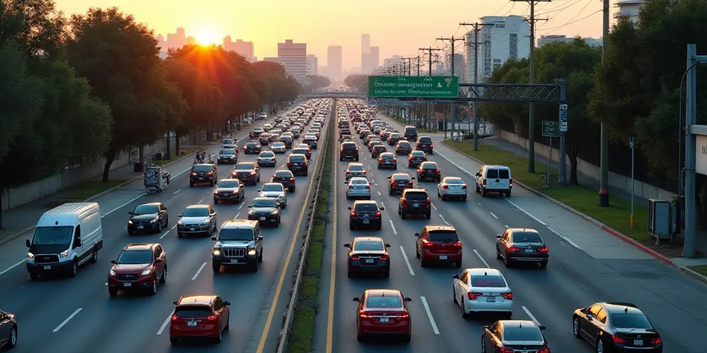 a bunch of traffic is backed up on a highway in the city of los angeles, california, usa, Ceferí Ol