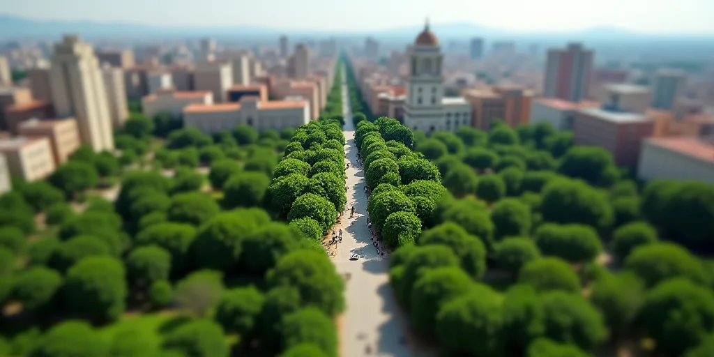 a city with lots of buildings and trees in the middle of it, and a lot of green trees, Diego Rivera,