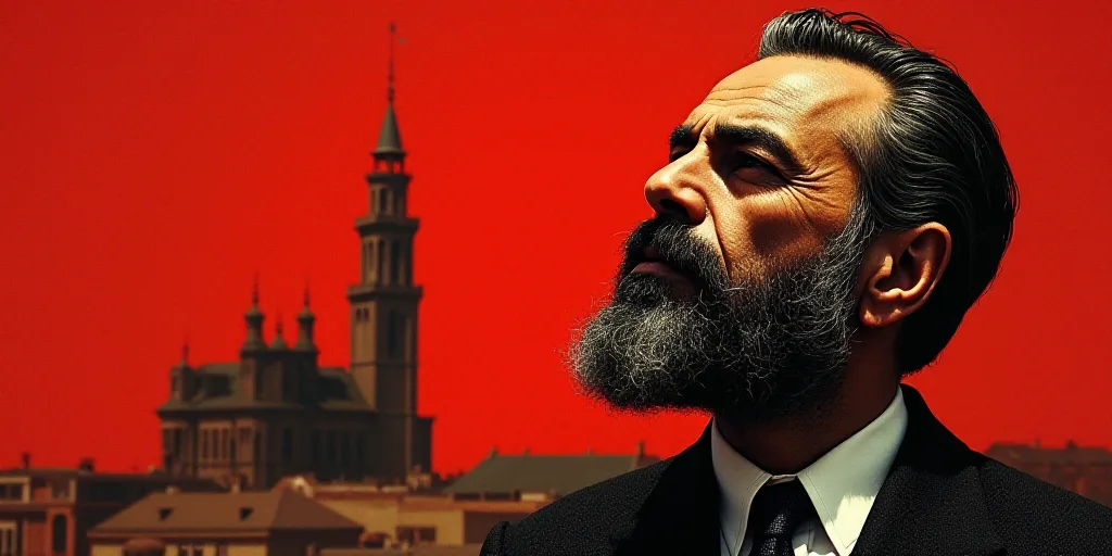 a close up of a person with a beard and a president looking at something in the distance with a red