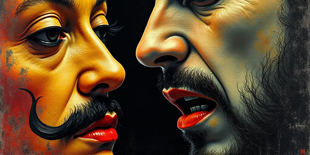 a close up of a person with a mustache and a man with a mustache and a man with a beard, David Alfar