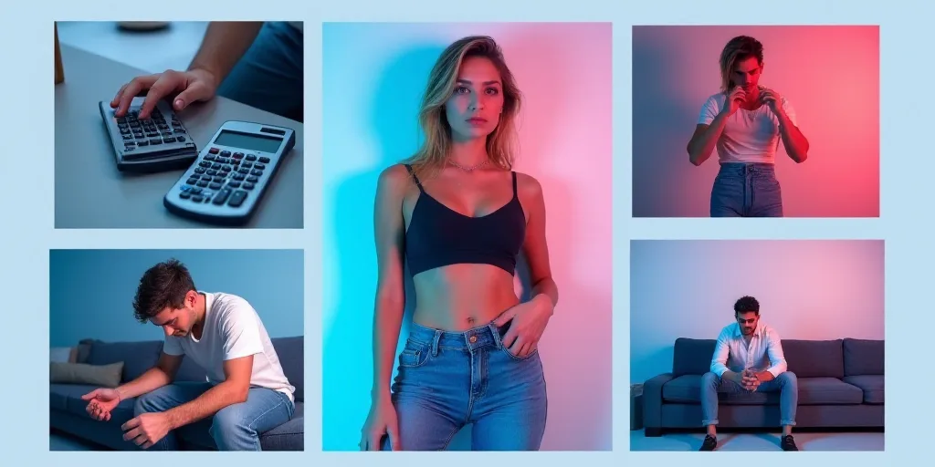 a collage of photos with a woman and a calculator and a man sitting on a couch, Évariste Vital Lumi