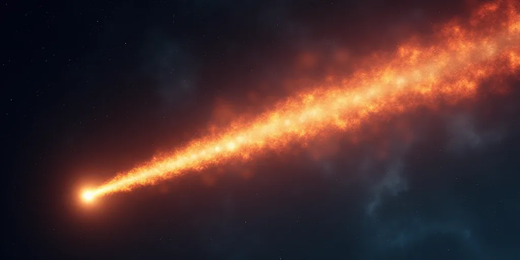 a comet is seen in the sky with a bright orange glow on it's side and a bright orange glow on the ot