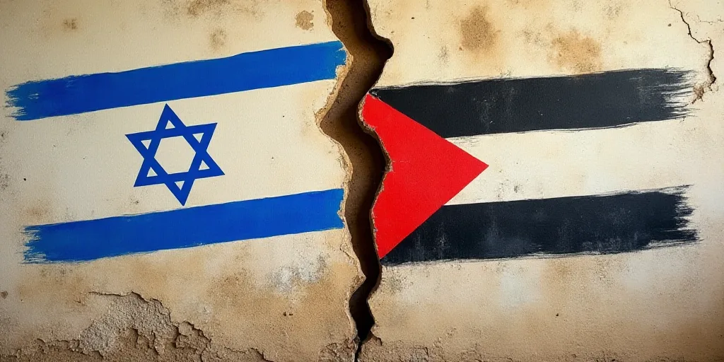a cracked wall with two flags painted on it and a cracked wall with a flag of the country of israel