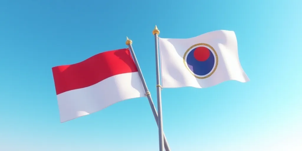 a flag and a computer logo flying side by side in the air with a blue sky in the background, Dahlov