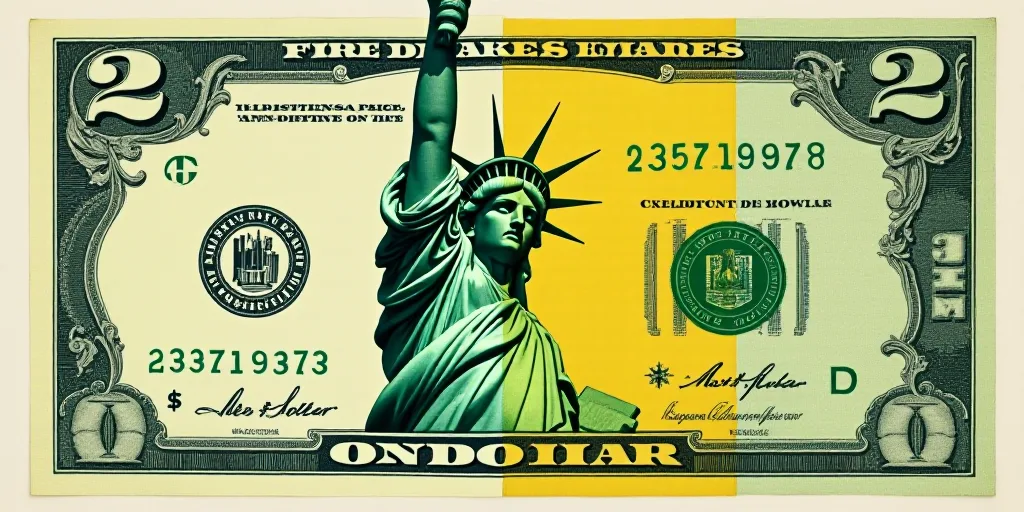 a green and yellow bill with a picture of a statue of liberty on it and a green and white one dollar