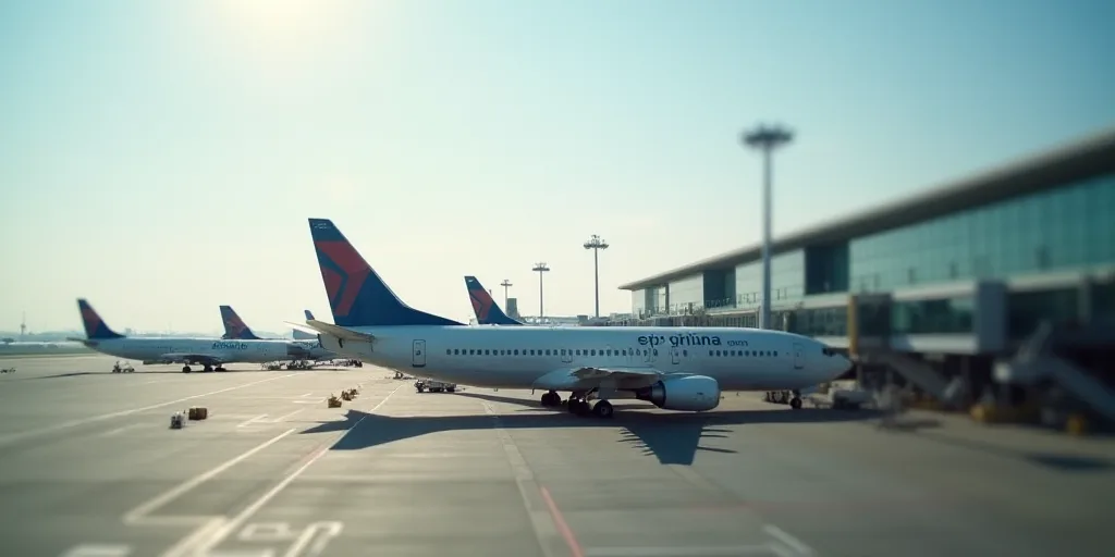 a group of airplanes parked at an airport terminal next to a terminal building and a terminal with a
