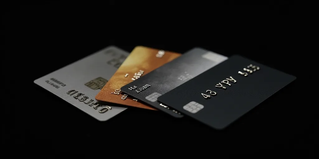 a group of four credit cards sitting next to each other on a black background with the words revolit