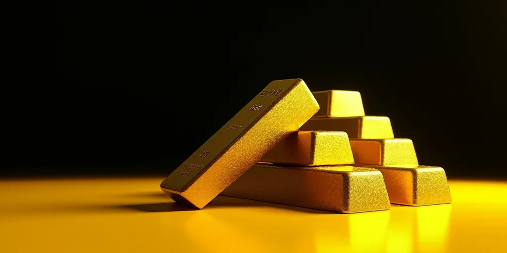 a group of gold bars sitting on top of each other in front of a yellow background with a black backg