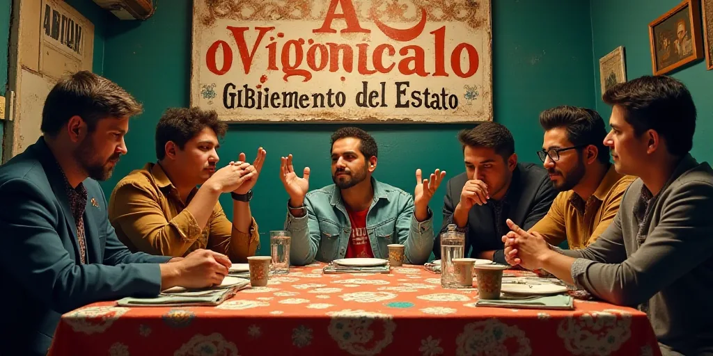 a group of people sitting at a table with a sign behind them that says puebla gobiemento del estato,
