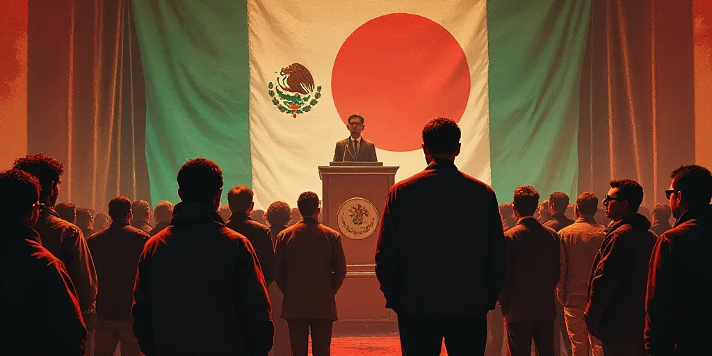 a group of people standing in front of a podium in a room with a flag on it and a speaker, David Alf