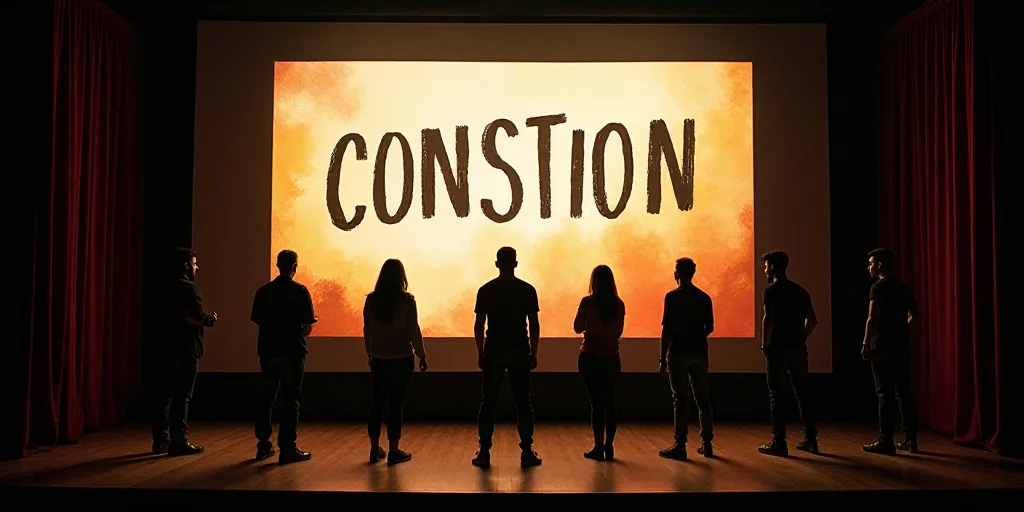 a group of people standing on a stage in front of a screen with a large screen behind them that says